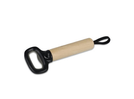 Flaschenöffner mit Holzgriff und Riemen bedrucken