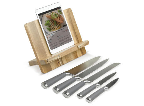 Kochbuchständer mit 5 Messern Werbeartikel