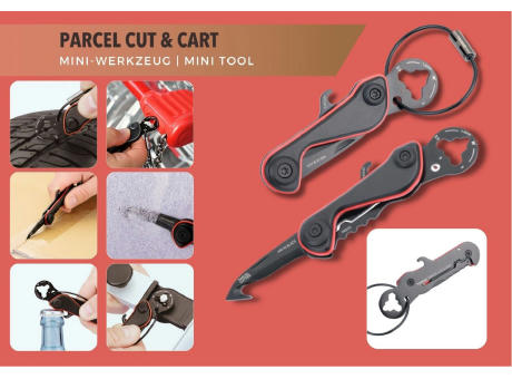 TROIKA Mini-Werkzeug PARCEL CUT & CART Werbeartikel