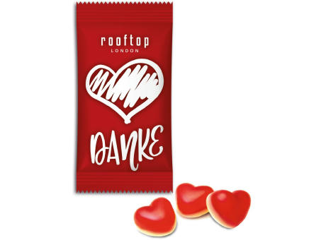 Product image Himbeer-Herzen mit Vanilleschaum im Flowpack Werbeartikel