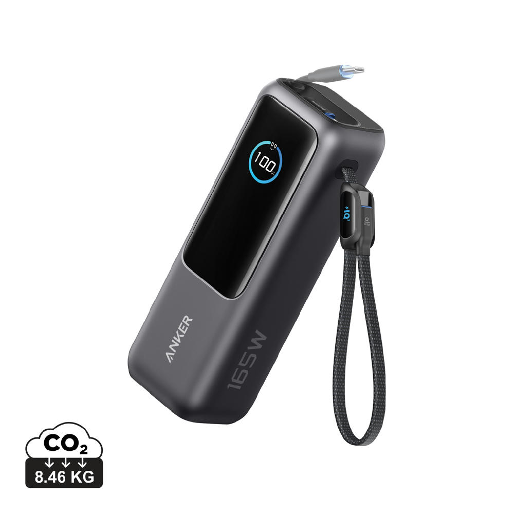 Product image Anker Nano Powerbank 30W mit 10.000 mAh, integriertem USB-C-Kabel und smartem Display bedruckt mit Firmenlogo