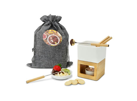 Geschenkset / Präsenteset: Schokofondue im Beutel bedrucken