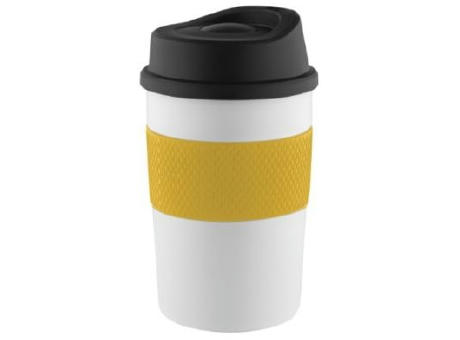 Product image Metmaxx® Thermobecher "CremaCoffeeHouse" weiß/Ring gelb Werbeartikel