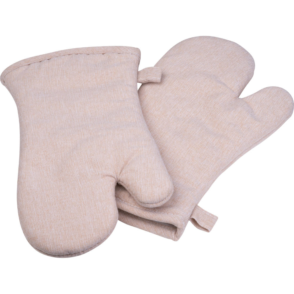 Product image Zwei Ofenhandschuhe LEONOR in Naturbeige mit Aufhängeschlaufe – Küchenhelfer mit Logo für Kunden