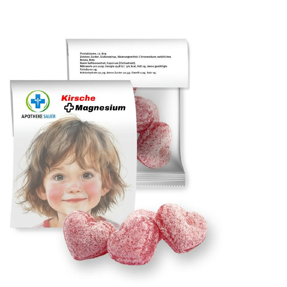 Product image Kirschbonbons mit Magnesium, ca. 17g, Express Midi-Tüte mit Werbereiter Werbeartikel