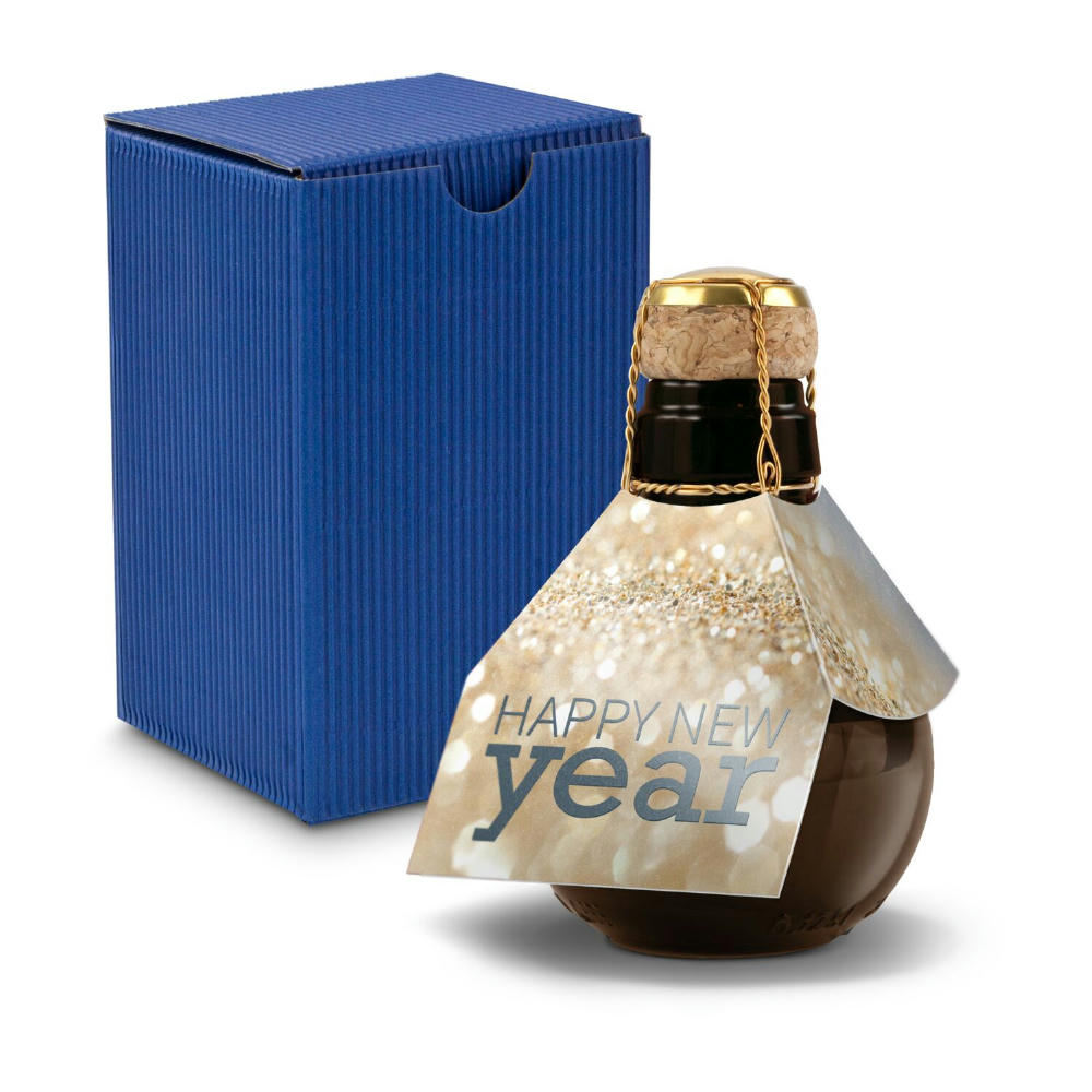 Kleinste Sektflasche der Welt! Happy New Year - Inklusive Geschenkkarton in Gelb, 125 ml Werbeartikel