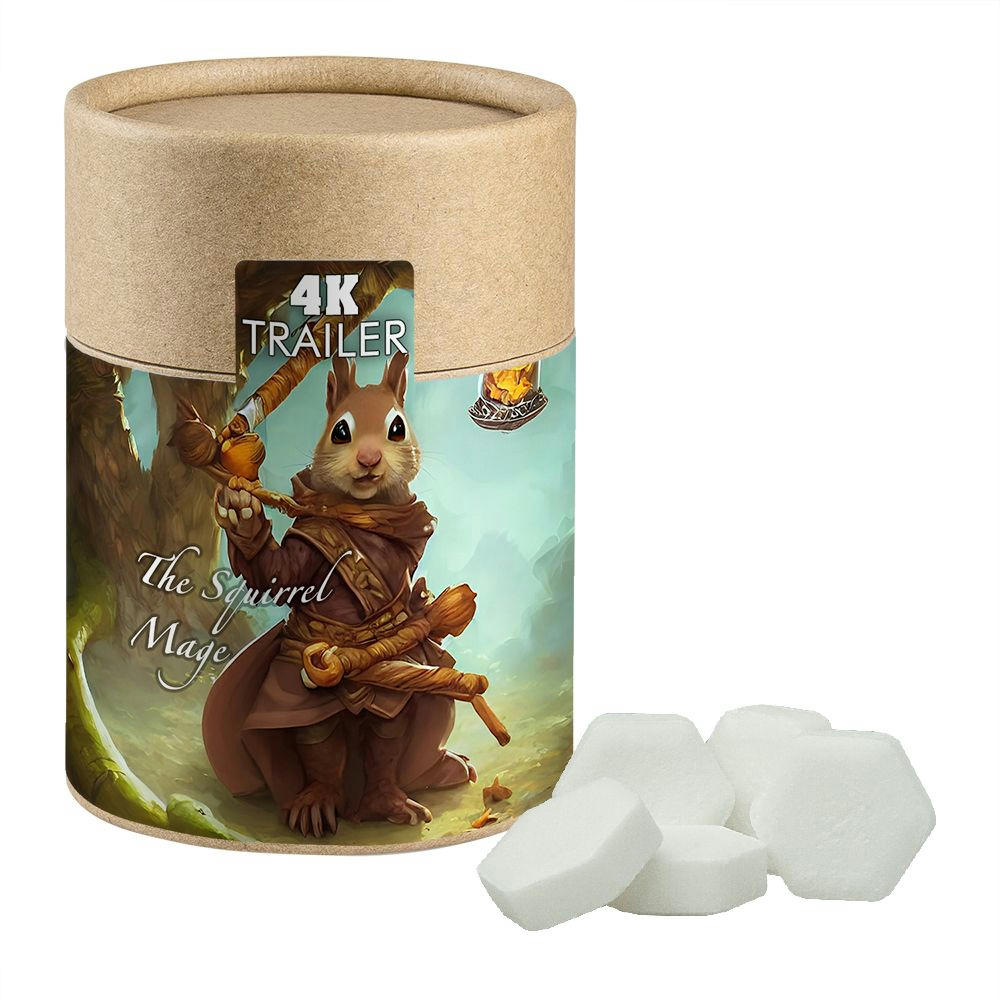 Product image Traubenzucker Orange Drops, ca. 80g, Kraftpapierdose Midi Werbeartikel