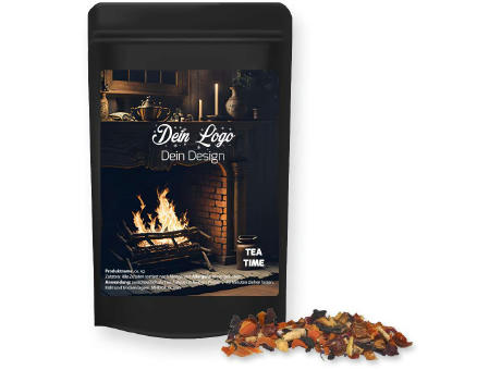 Product image Kaminfeuer Tee, ca. 20g, Standbeutel Mini schwarz Werbeartikel