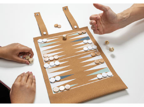 Britton faltbares Backgammon und Damespiel Set aus Kork Werbeartikel