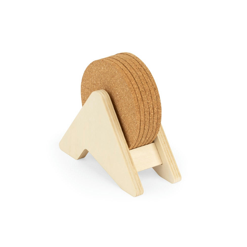 Product image PLYCORK. Sperrholzständer mit 6 Korkuntersetzern Werbeartikel