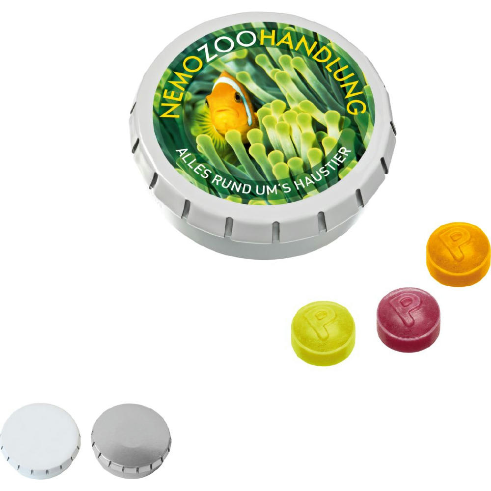 Product image SUPER-MINI-Drück-mich-Dose mit Pulmoll Pastillen, 22g Werbeartikel