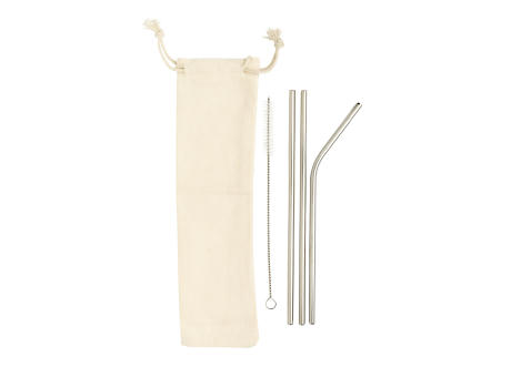 3-teiliges Trinkhalm-Set aus Stainless Steel Werbeartikel