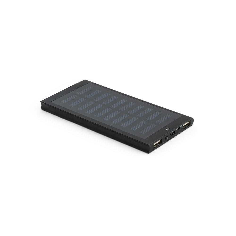 Product image CLERK. 8'000 mAh Powerbank mit Solarpanel aus 100% recyceltem Aluminium Werbeartikel