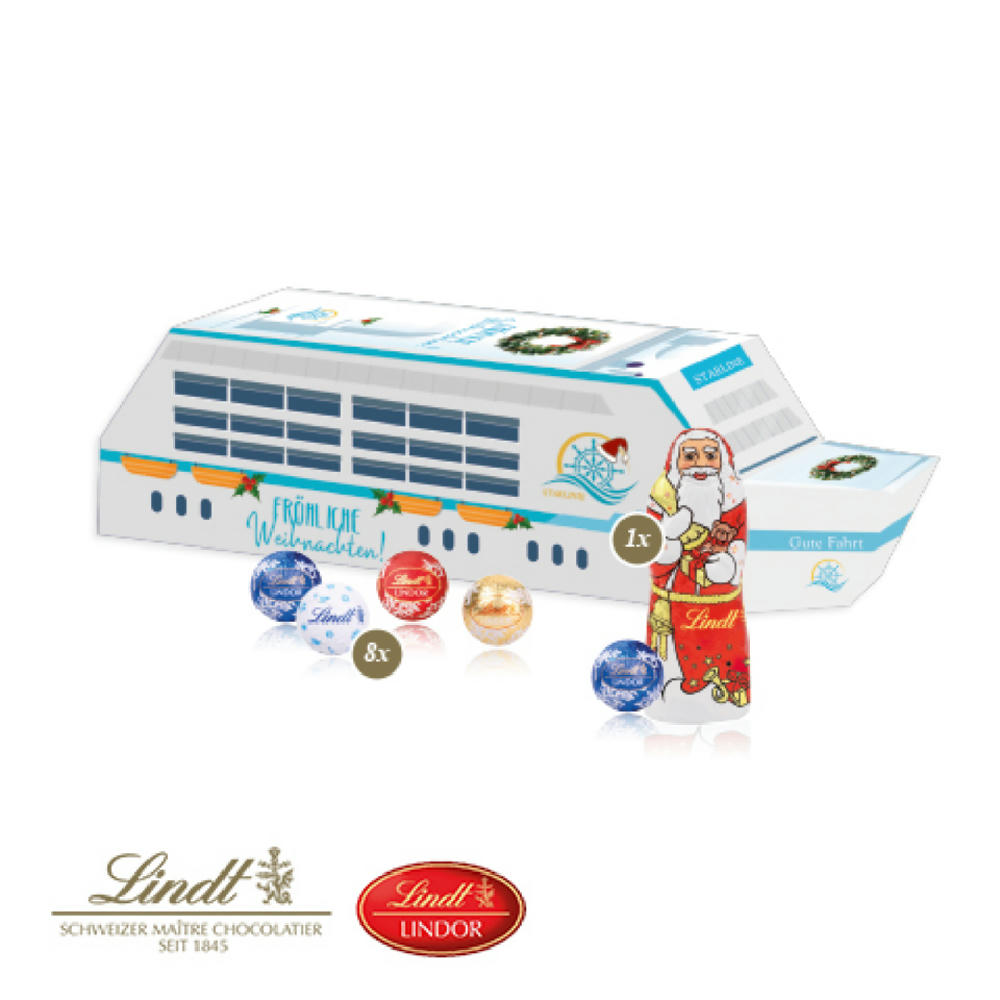 Product image 3D Präsent "Schiff" mit Lindt Minis und Nikolaus Werbeartikel