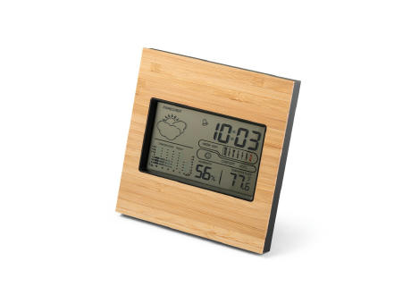 Product image BROMLEY. Tischwetterstation mit LCD-Bildschirm aus ABS und Bambus Werbeartikel