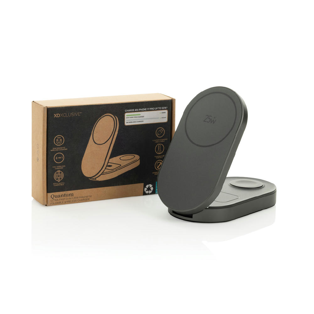Quantum Ultra-Fast 3-in-1 25W faltbarer Wireless Charger Werbeartikel