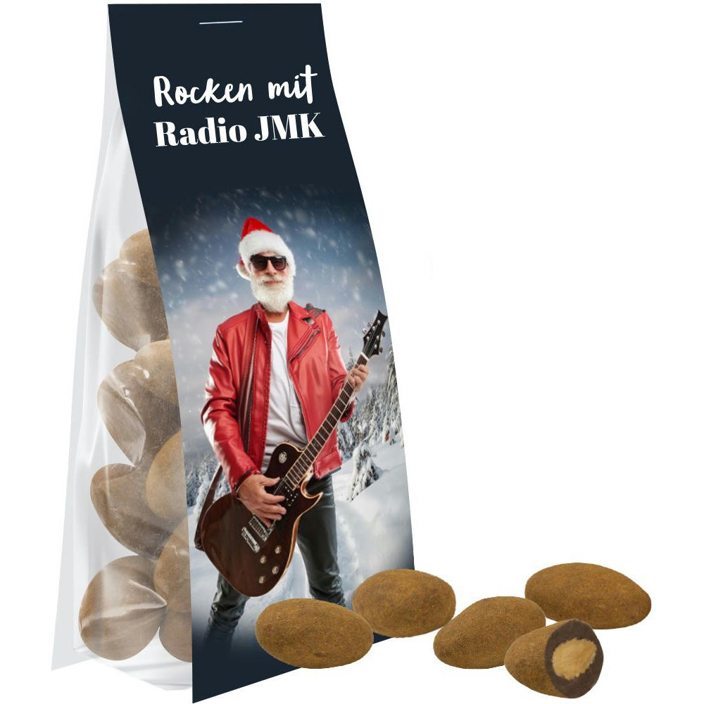 Product image Schokomandeln mit Zimt, ca. 40g, Express Blockbodenbeutel mit Werbereiter Werbeartikel