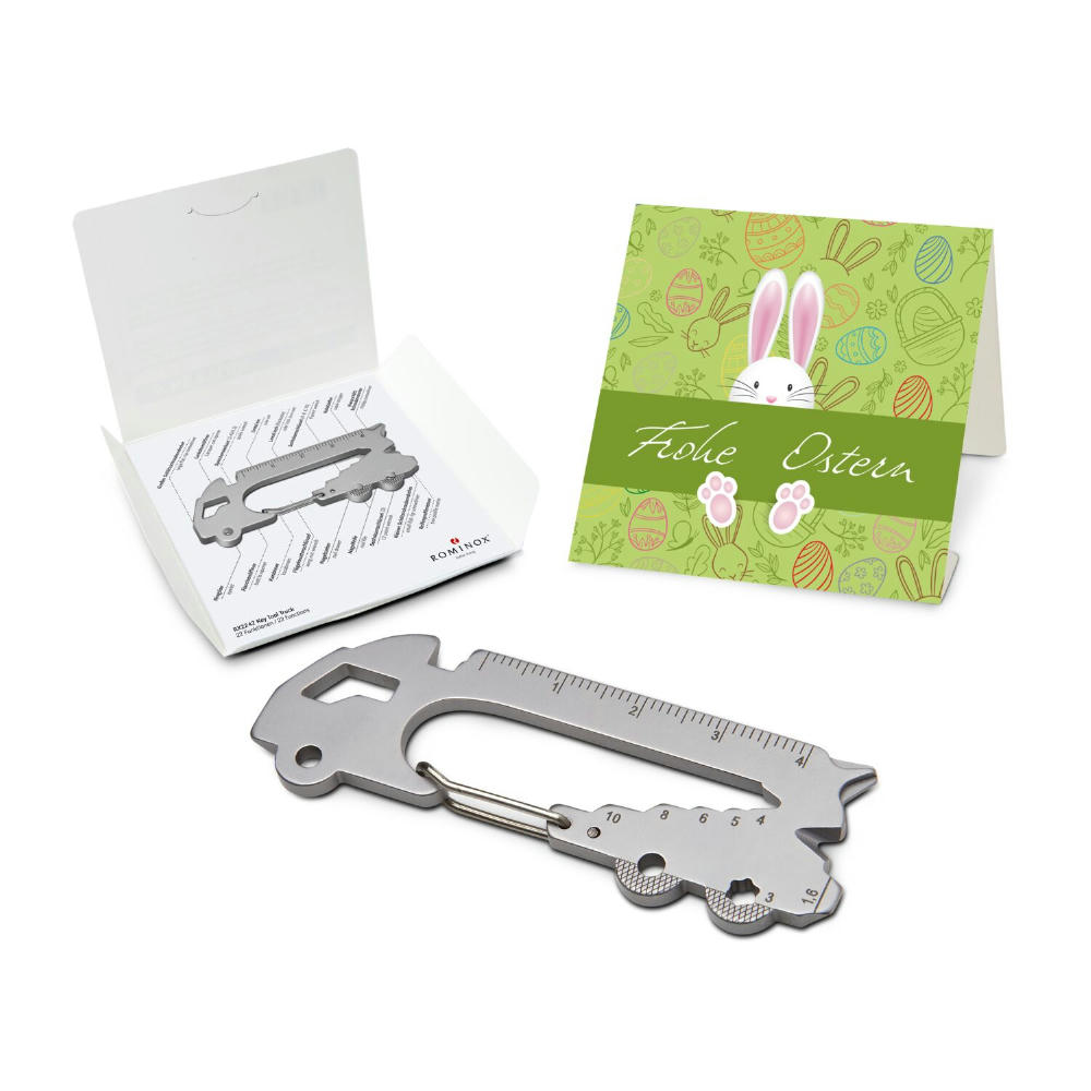 Geschenkartikel: ROMINOX® Key Tool Truck / LKW (22 Funktionen) im Motiv-Mäppchen Osterhase Werbeartikel