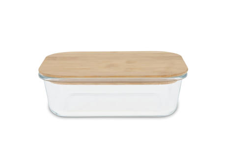 Lunchbox aus Glas mit Bambusdeckel Werbeartikel