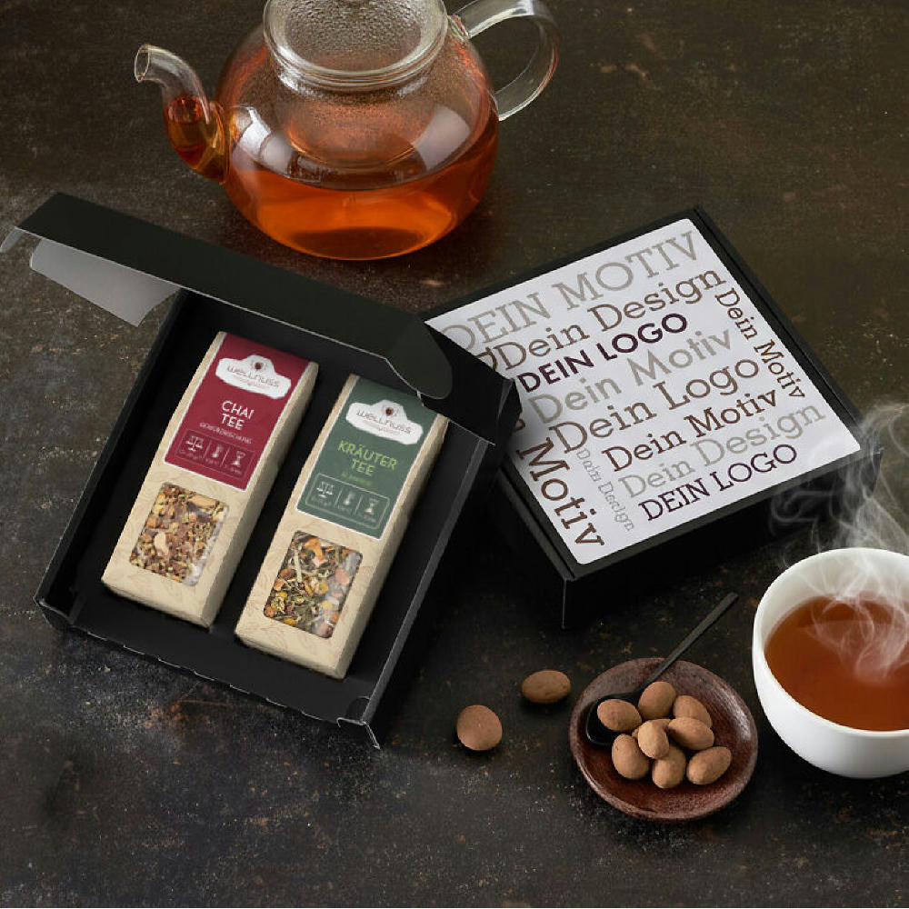 Product image Geschenkkarton mit 2 Tee Spezialitäten Werbeartikel