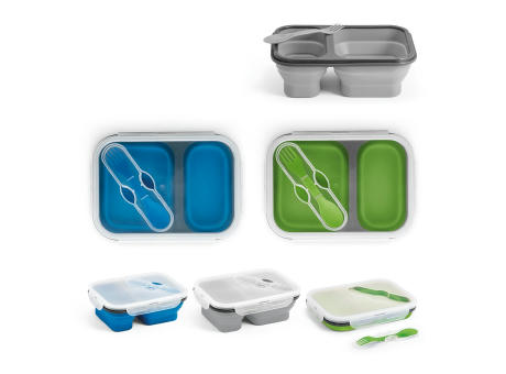 DILL. Faltbare hermetische Frischhaltebox aus Silikon und PP (480 und 760 mL) Werbeartikel