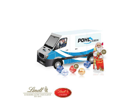Product image 3D Präsent "Transporter" mit Lindt Minis und Nikolaus Werbeartikel