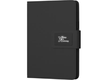 SCX.design O16 A5 Notizbuch mit Powerbank und Leuchtlogo bedrucken