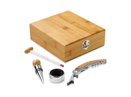 CABERNET. Weinset aus Bambus, Zink und Edelstahl Werbeartikel