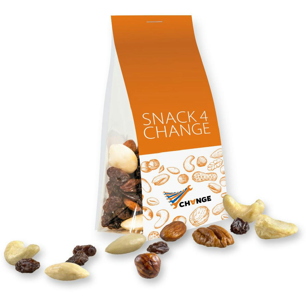 Product image Studentenfutter, ca. 40g, Express Blockbodenbeutel mit Werbereiter Werbeartikel
