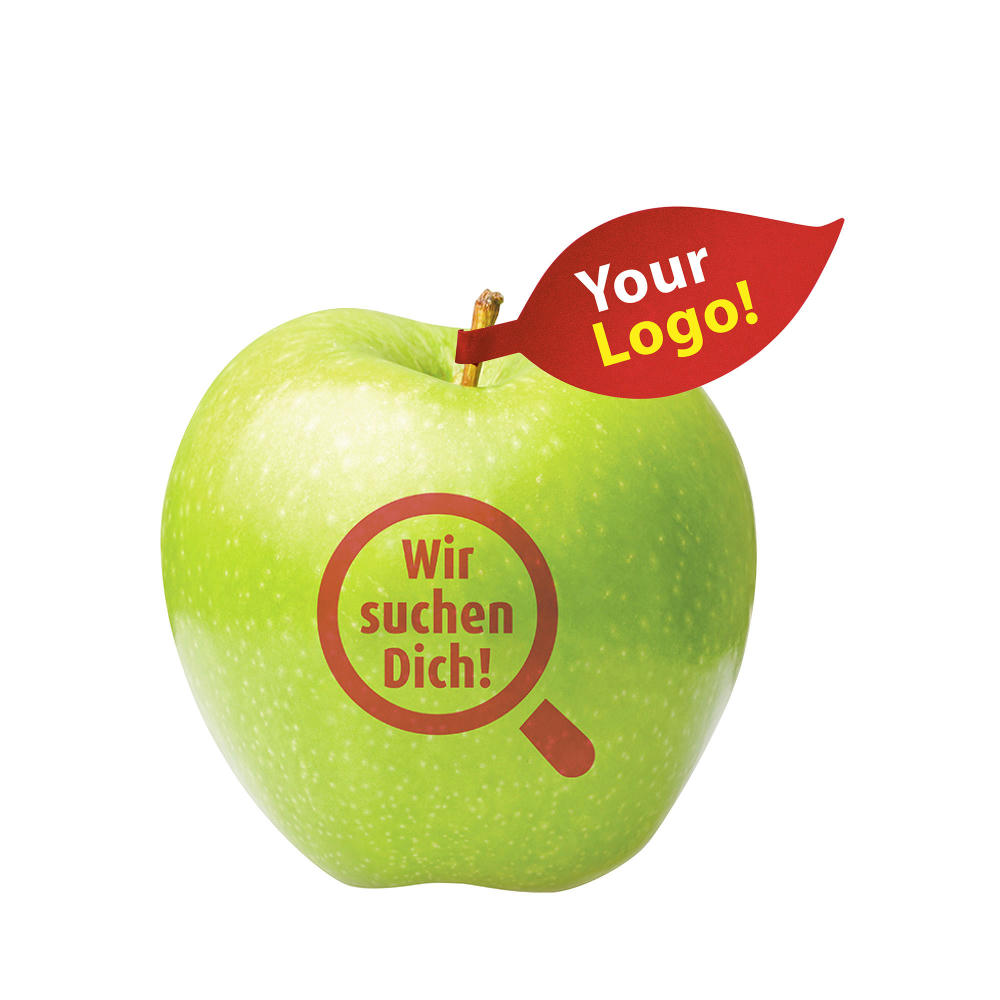Product image Apfel grün "Lupe" mit Apfelblatt Werbeartikel