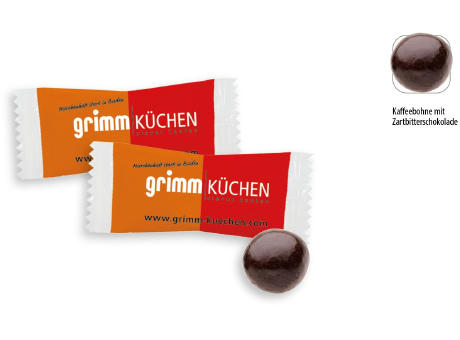 Product image Schoko-Kaffeebohne im Flowpack, 1 Stück, Inhalt: Schoko-Kaffeebohne Werbeartikel