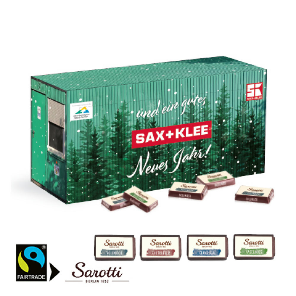 3D Adventskalender "Container" mit Sarotti Fairtrade® Werbeartikel