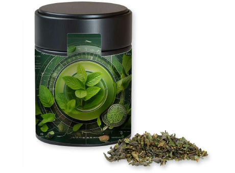 Product image Grüner Tee mit Minze, ca. 35g, Metalldose Midi schwarz Werbeartikel