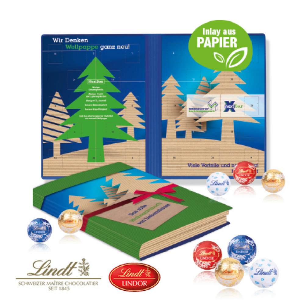 Adventskalender Weihnachtsbuch mit Lindt Minis Werbeartikel