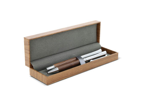 Product image Set Kugelschreiber und Rollerball aus Metall Nussbaumholz in Geschenkbox Werbeartikel