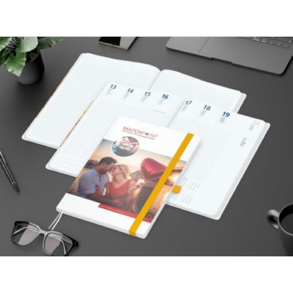 Wochenkalender vorne + Notizen hinten Match-Hybrid Papier-Hardcover Werbeartikel