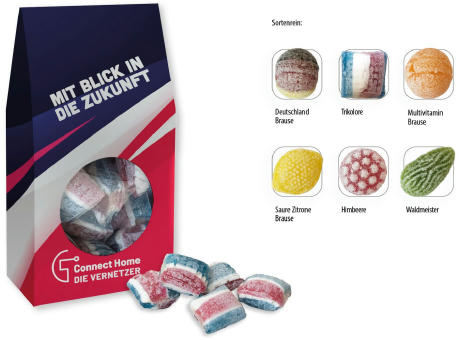 Product image Beutelschachtel mit Bonbons, 60 g, Inhalt: Multivitamin Brause Werbeartikel