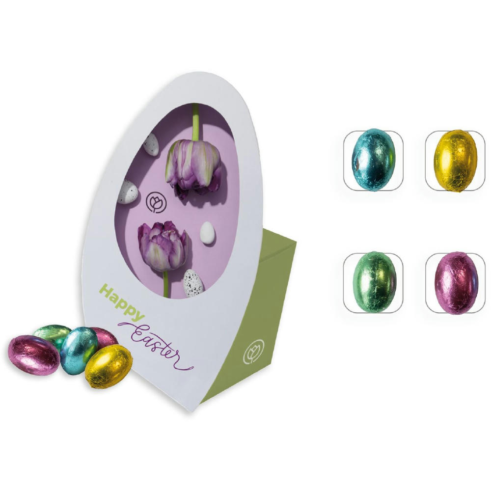 Product image Osterei mit Werbebox, 100 g, Inhalt: Schokoeier mit Haselnusscremefüllung Werbeartikel