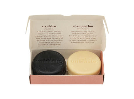 Unwaste Duopack Scrub & Shampoo bar Koffieolie Werbeartikel