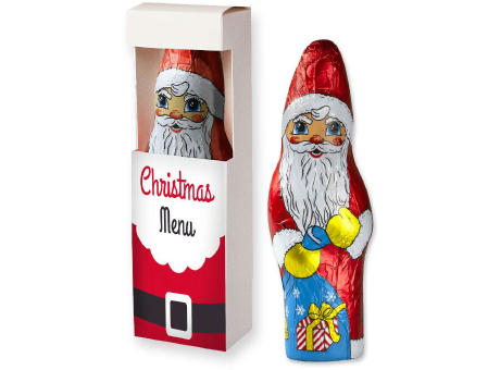 Schoko Weihnachtsmann, ca. 75g, Faltschachtel mit Sichtfenster bedrucken