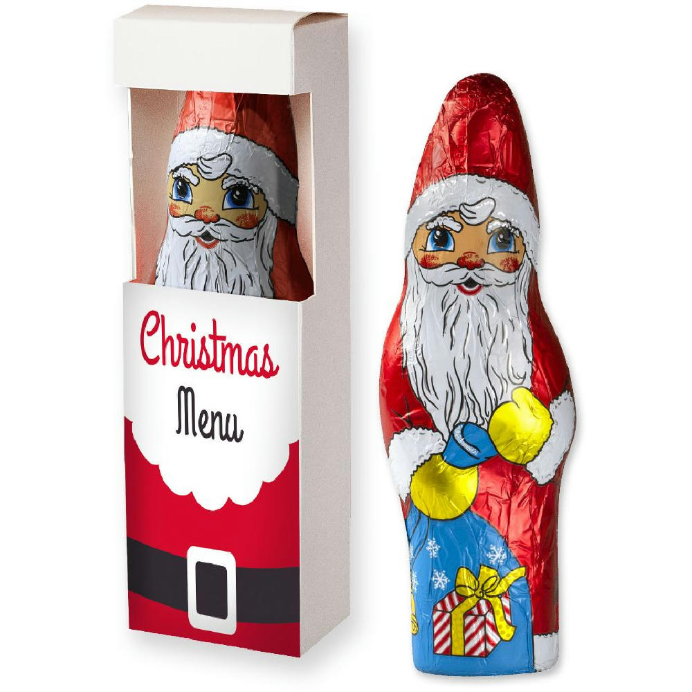 Product image Schoko Weihnachtsmann, ca. 75g, Faltschachtel mit Sichtfenster Werbeartikel