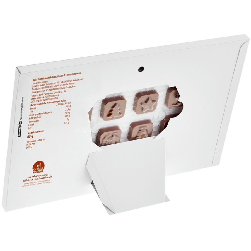Tisch Adventskalender Standardmotiv,   60 g, Inhalt: Callebaut Vollmilch Schokolade Kalender Werbeartikel