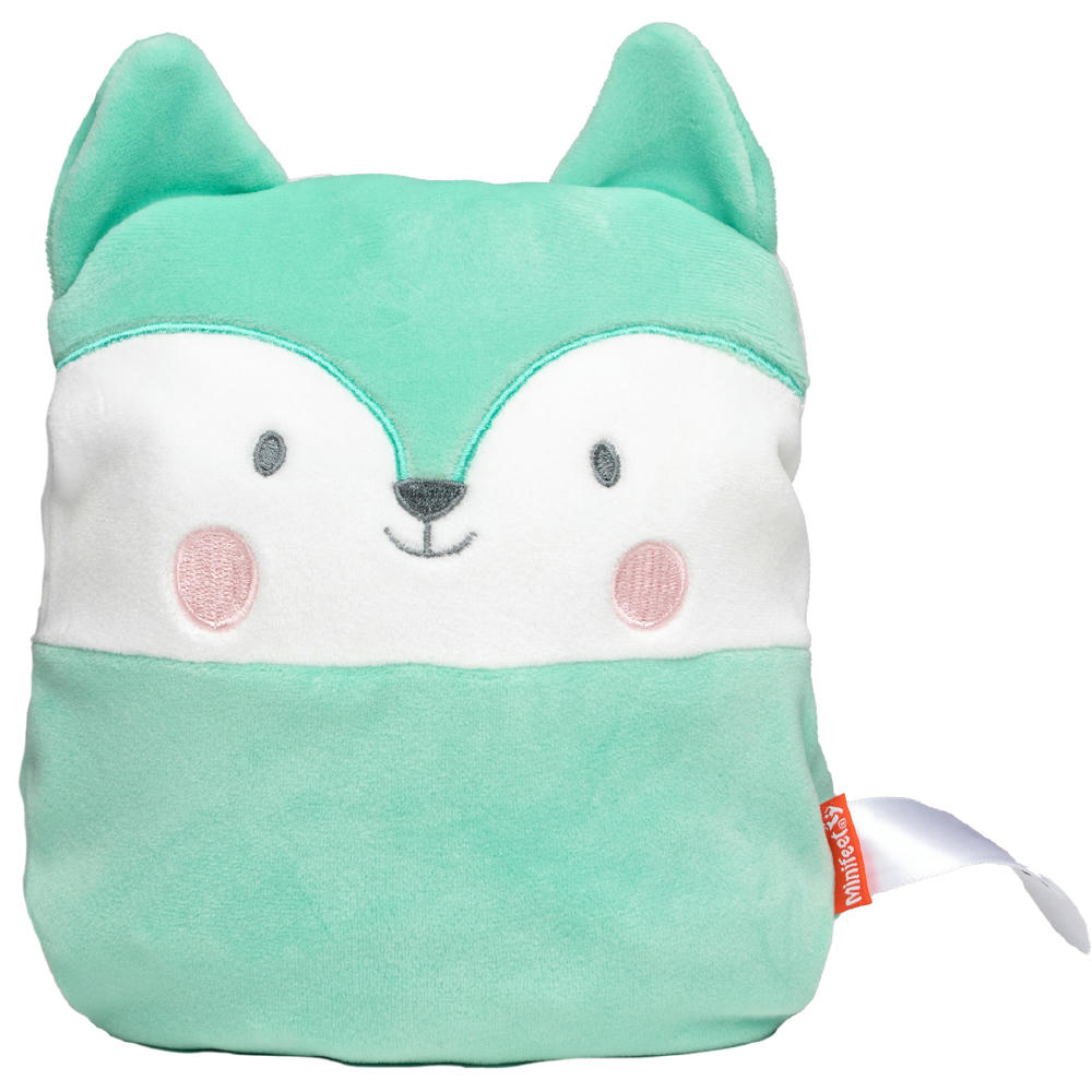 Product image Plüschhülle Fuchs in Mint und Weiß mit gesticktem Gesicht für ein Wärmekissen – Kuscheltier als Werbeartikel
