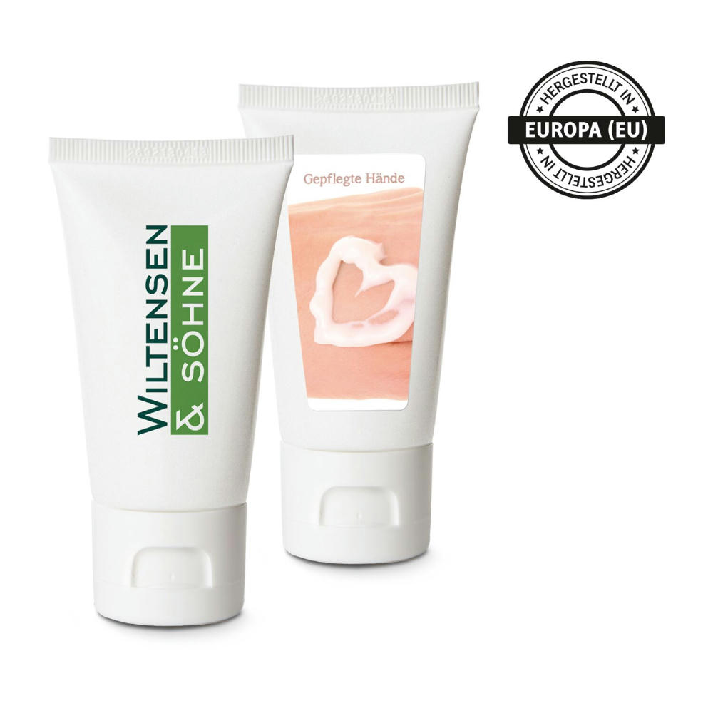 Product image Pflegetube Basic 50 ml - Hand- und Nagelcreme sensitiv mit Aloe Vera, Sheabutter, Mandelöl & Avocadoöl Werbeartikel