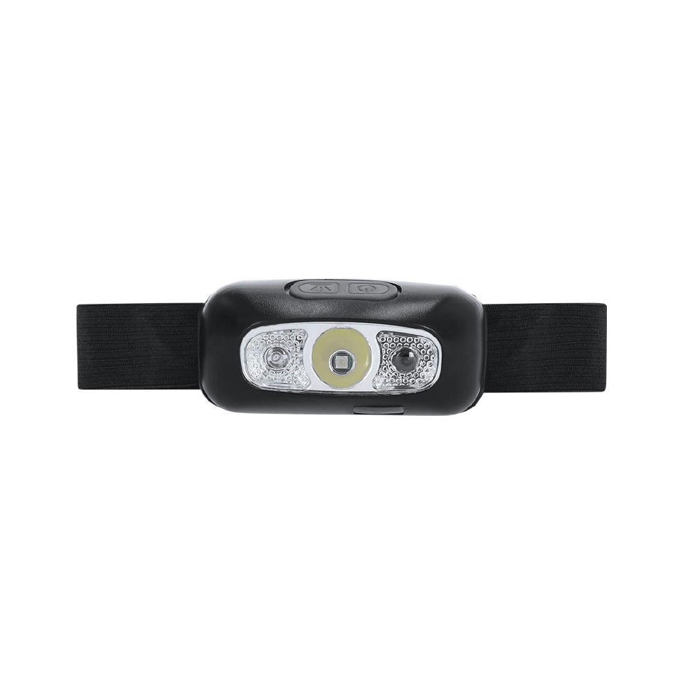 Product image Schwarze Stirnlampe Cenox mit drei Leuchten am Kopfband – Stirnlampe mit Logo für Outdoor-Kunden