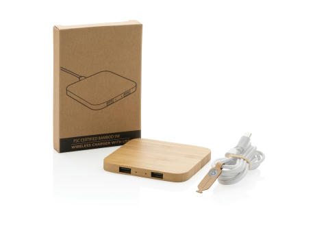 5W-Wireless-Charger aus Bambus mit USB Werbeartikel