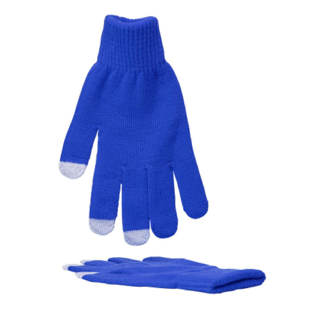 Blauer Touchscreen-Handschuh ZELAND mit weißen Fingerspitzen – Strickhandschuhe zum Bedrucken mit Logo