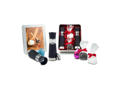 Geschenkset / Präsenteset: Oster Salz- & Pfeffermühlen Set - in Silberdose Werbeartikel