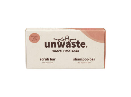 Unwaste Duopack Scrub & Shampoo bar Koffieolie Werbeartikel