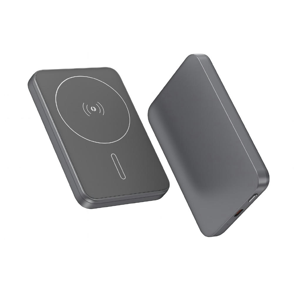 Magnetic Powerbank PB-74 QI Wireless Charging 15W und 10000 mAh Akku Grau Werbeartikel